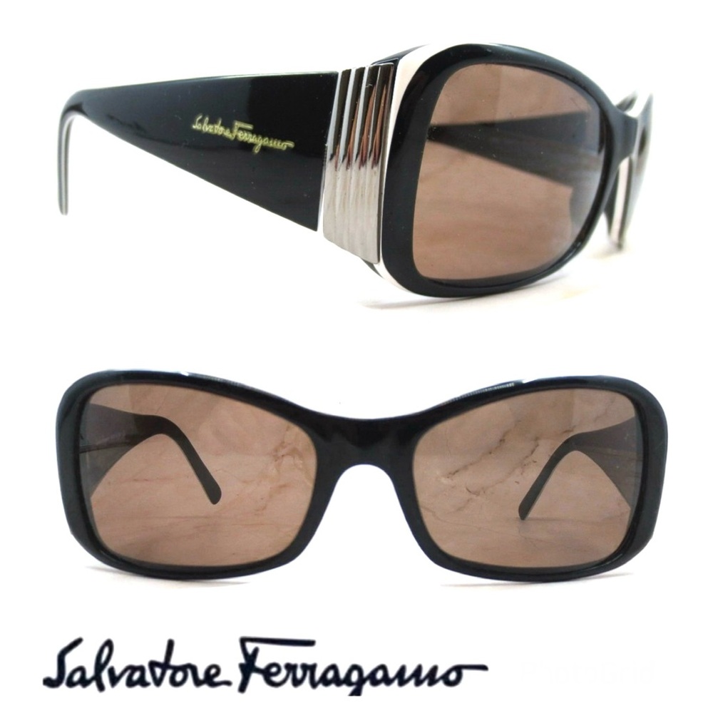 SALVATORE FERRAGAMO 2085-437/71 Black Lens Black White Frame Full Rim Sunglasses